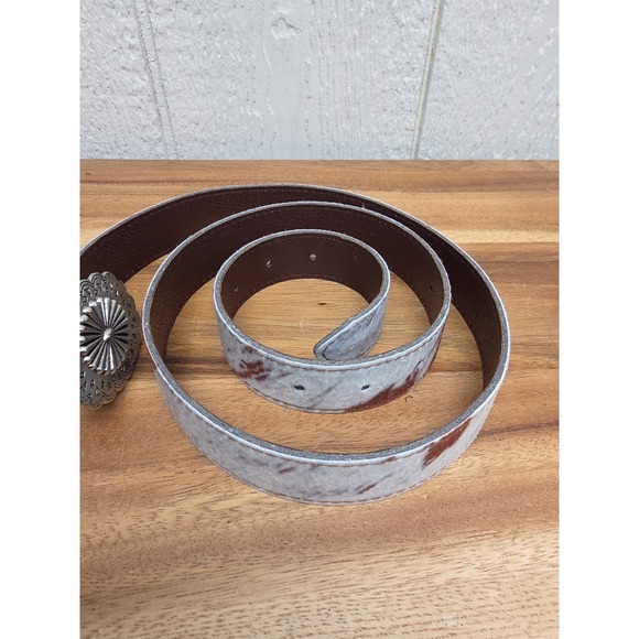 Womens Western Cowhide Brown & White Belt Push Close 42" Cowgirl Rodeo - Picture 4 of 5